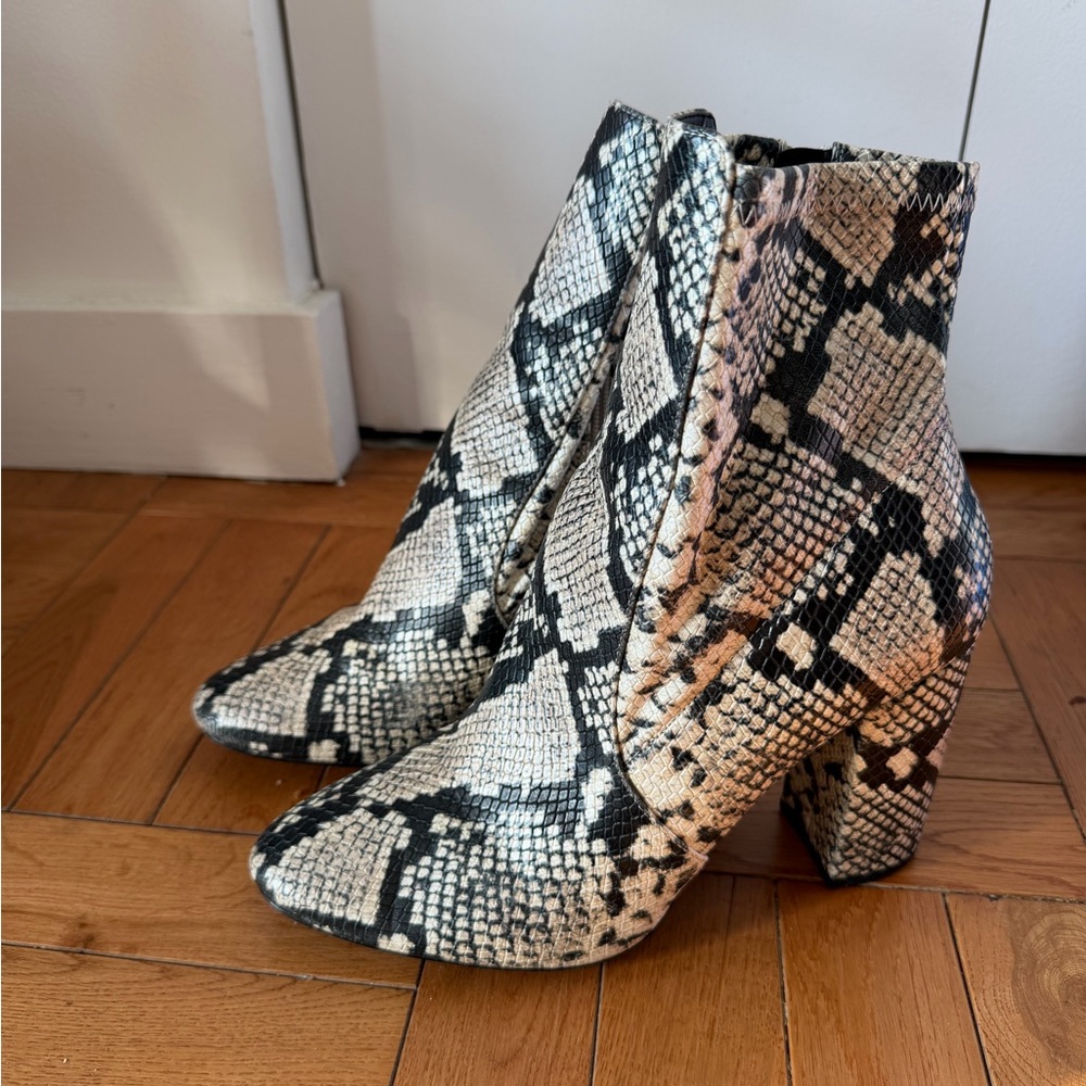 Aldo Snake-Print Ankle Boots in Black & Cream